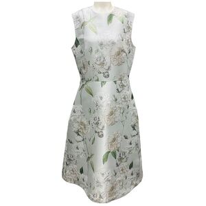 REEM ACRA SILVER METALLIC FLORAL JACQUARD COCKTAIL DRESS